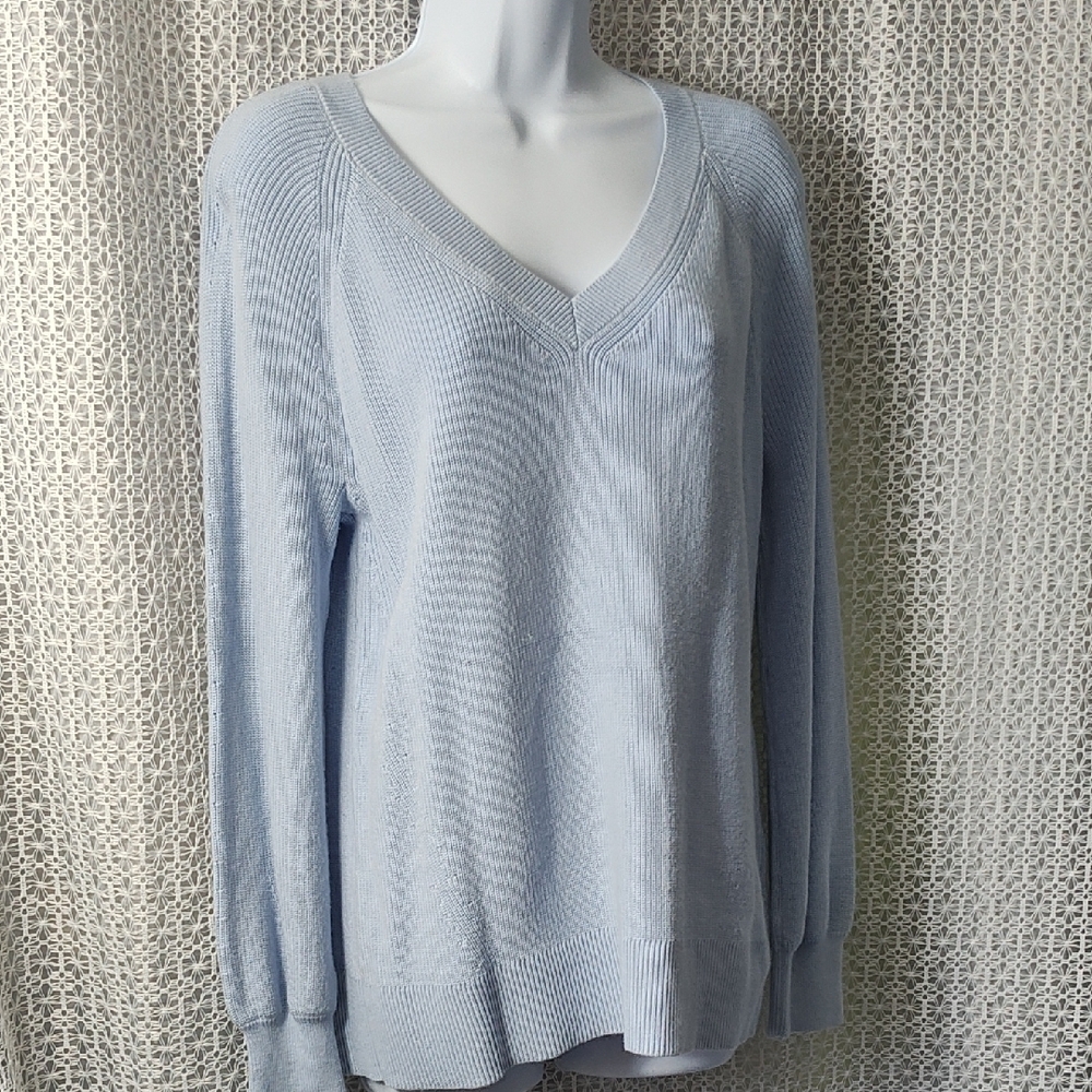 Talbots Blue V-Neck Sweater Lightweight Knit